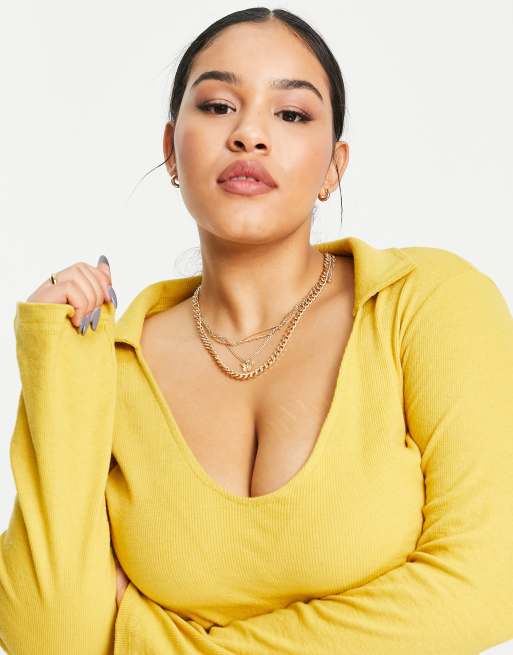 Public Desire Curve open-back midi dress in mustard, 2 of 4