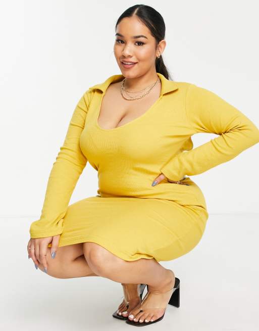 Public Desire Curve open-back midi dress in mustard, 3 of 4