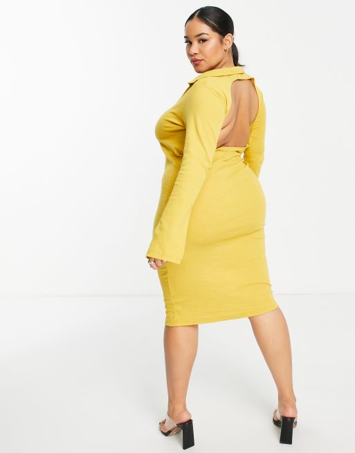Public Desire Curve open-back midi dress in mustard, 4 of 4