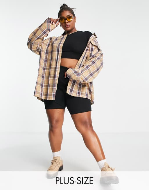 Public Desire Curve - Oversized geruit overhemd in beige