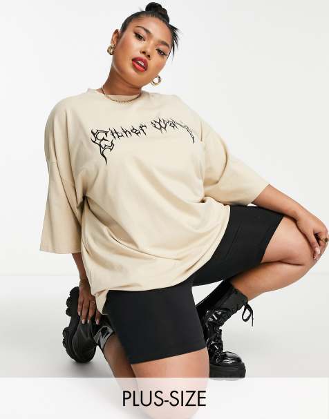 Public Desire Curve oversized graphic t-shirt dress in stone - view 1