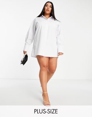 Public Desire Curve oversized shirt dress with open back in white