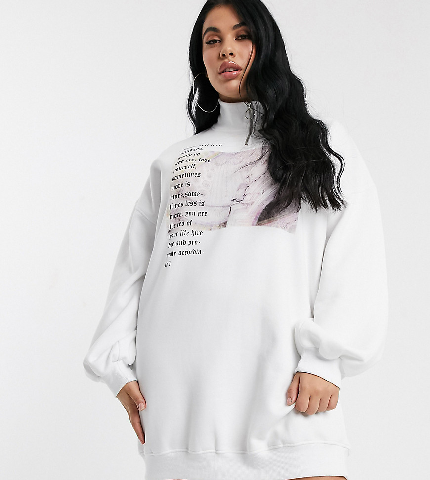 Public Desire Curve - Oversized sweaterjurk met ritstrekker en self care print-Wit
