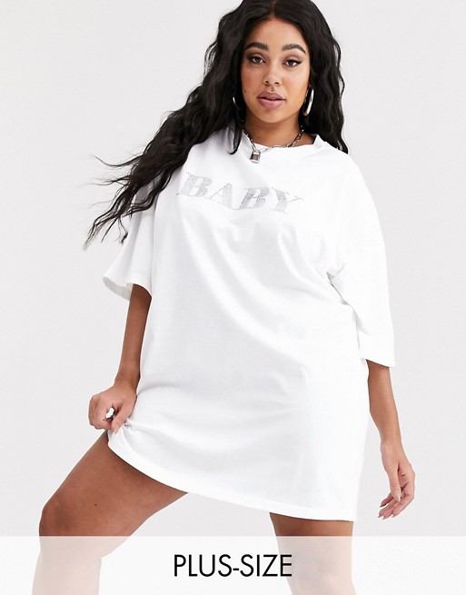 Public Desire Curve oversized t-shirt dress with diamante baby slogan