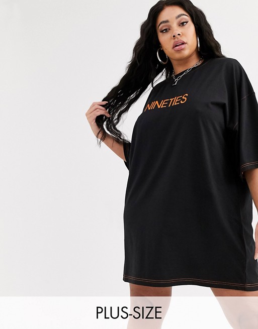 Public Desire Curve oversized t-shirt dress with nineties embroidery