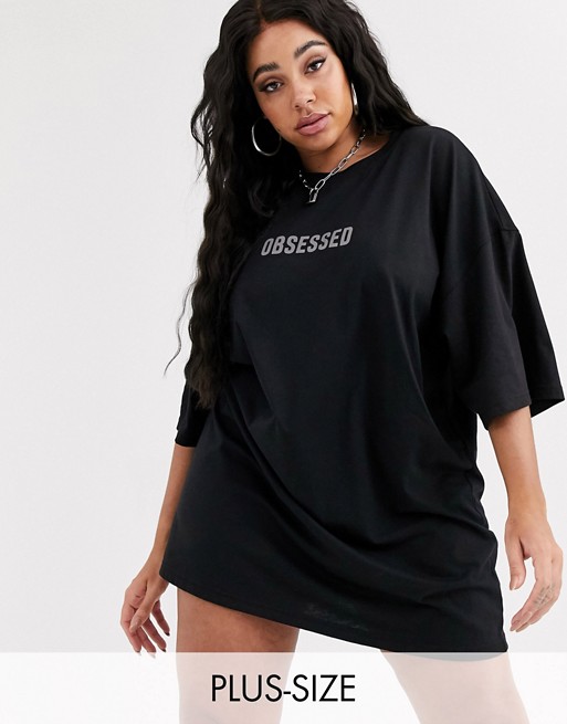 Public Desire Curve oversized t-shirt dress with reflective obsessed print
