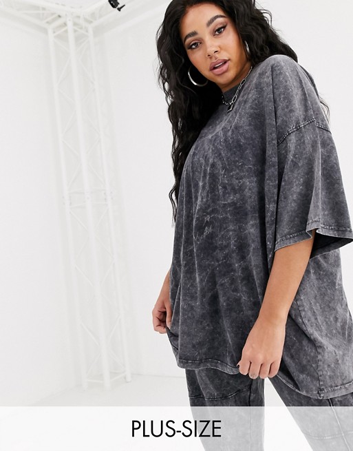 Public Desire Curve oversized t-shirt in acid wash co-ord