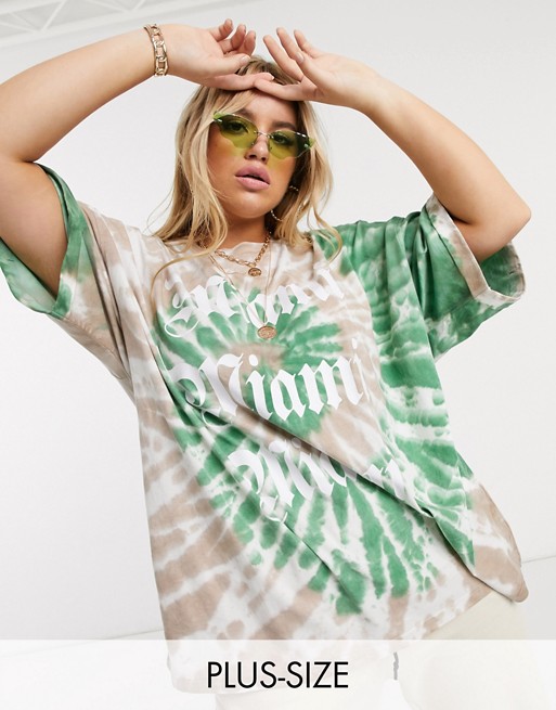 Public Desire Curve oversized t-shirt with miami graphic in tie dye