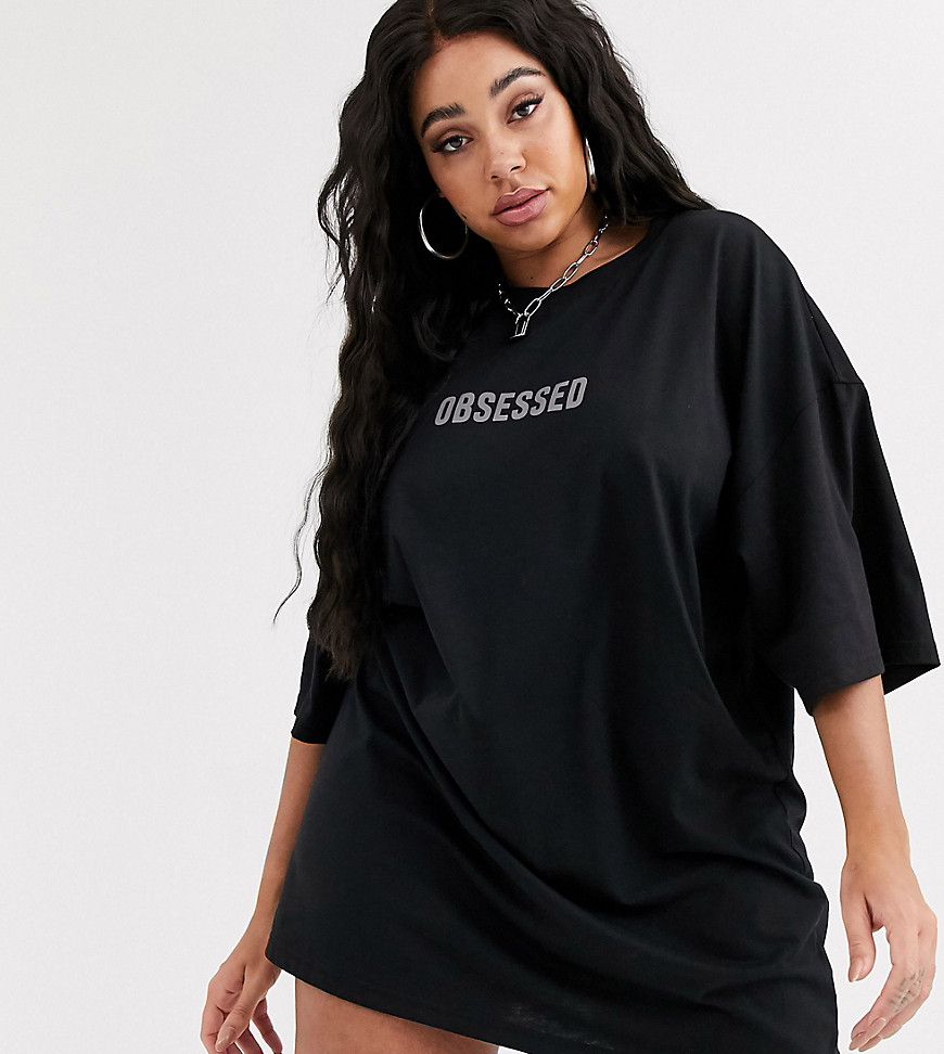 Public Desire Curve - Oversized T-shirtjurk met reflecterende obsessed-print-Zwart