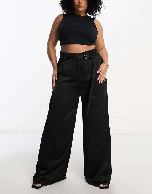 Curves Black Wide Leg Paperbag Trousers