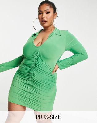Public Desire Curve plunge collar dress in green
