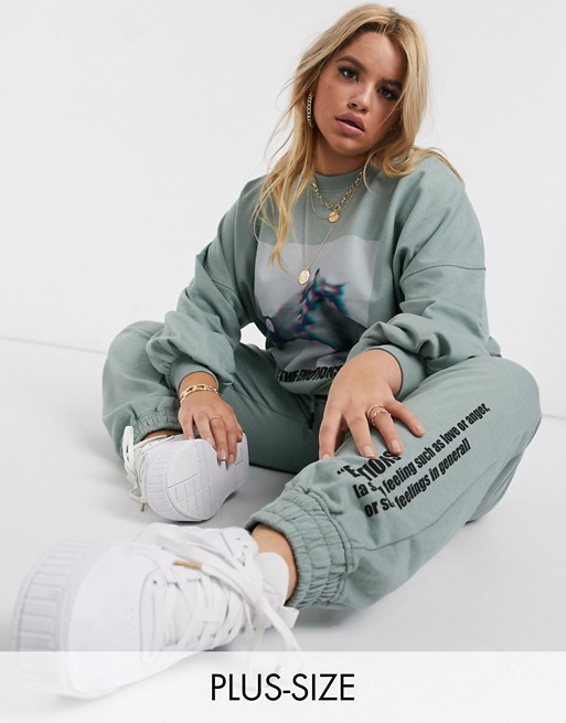 Public Desire Curve relaxed joggers with emotions slogan co-ord