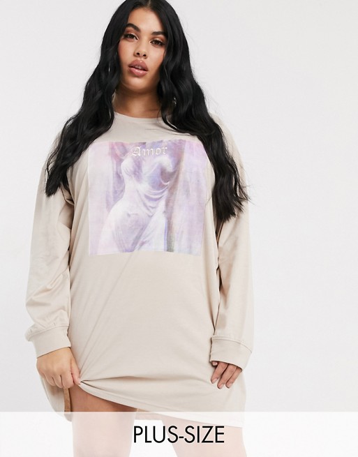 Public Desire Curve relaxed long sleeve sweatshirt dress with amor graphic