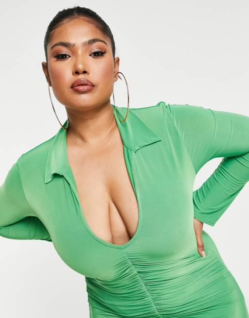 Public Desire Curve - Robe à décolleté plongeant - Vert, 2 de 4