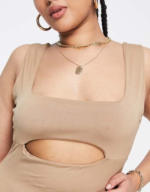 Public Desire Curve - Robe double épaisseur courte et moulante à découpe - Beige , 3 de 4