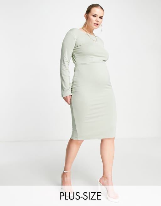 Public Desire Curve - Robe mi-longue près du corps à double épaisseur et détail au dos - Vert sauge
