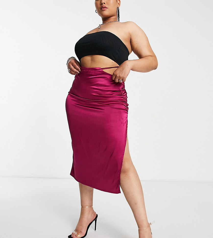 Plus-size skirt by Public Desire Love at first scroll High rise Tie waist Ruched detail Zip-side fastening Regular fit