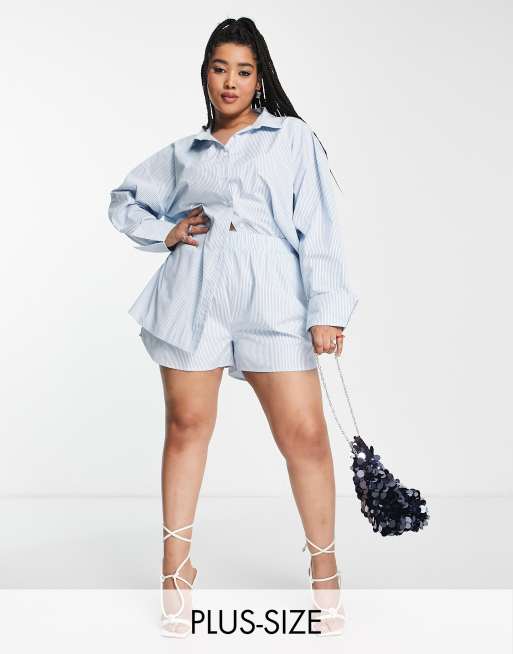 Public Desire Curve stripe poplin shirt co-ord in blue