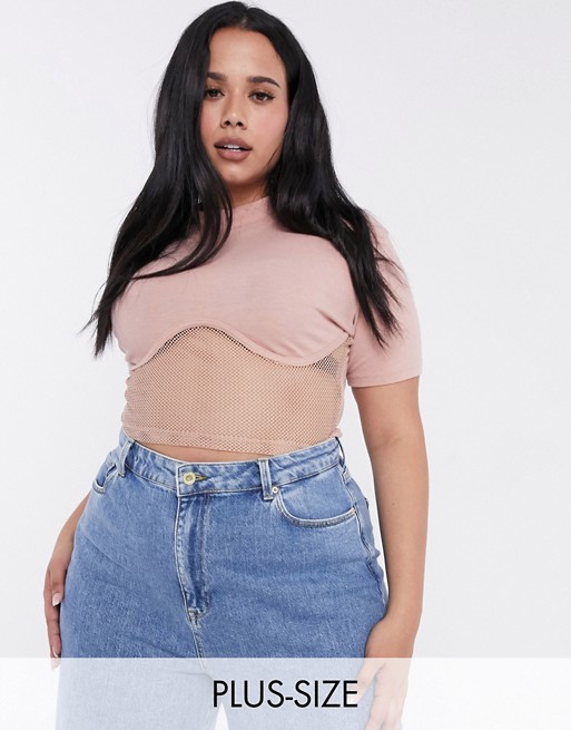 Public Desire Curve structured crop top with mesh panel