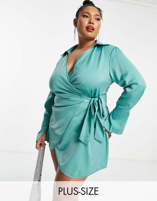 Public Desire Curve - Vestito avvolgente in raso verde acqua