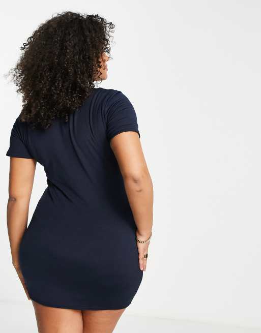 Public Desire Curve - Vestito corto aderente a doppio strato con maniche corte blu navy, 2 di 4