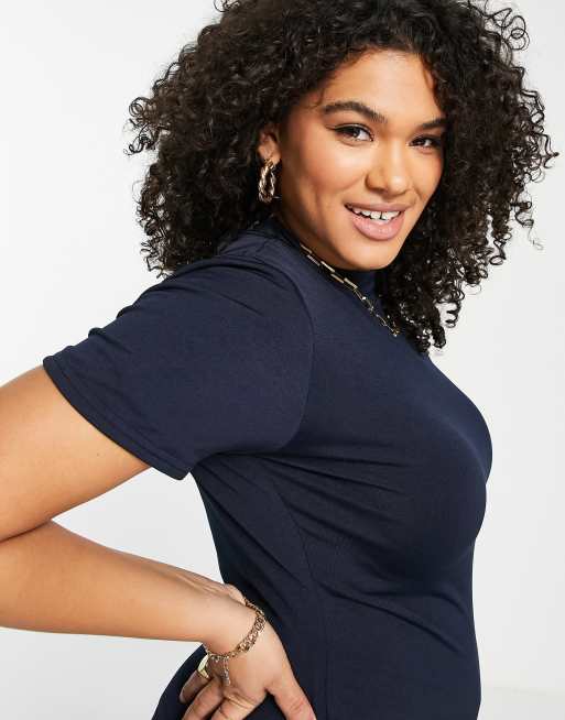 Public Desire Curve - Vestito corto aderente a doppio strato con maniche corte blu navy, 3 di 4