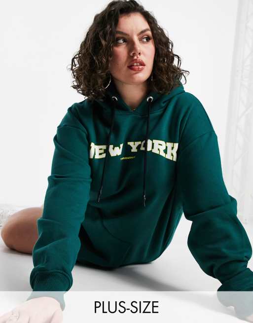 Public Desire Curve - Vestito felpa oversize verde con cappuccio e motivo