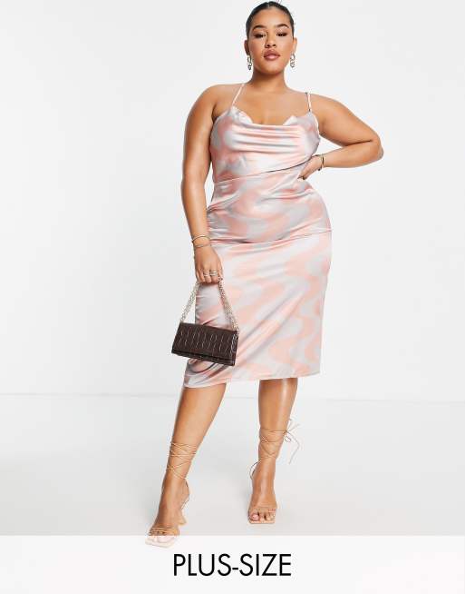Public Desire Curve - Vestito midi in raso con stampa astratta