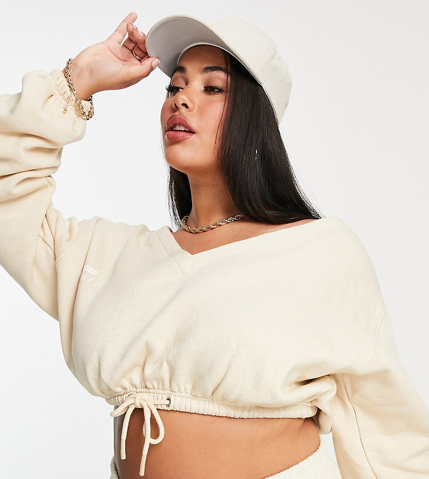 Public Desire Curve x Amber Gill off-the-shoulder motif crop top in butter-Yellow