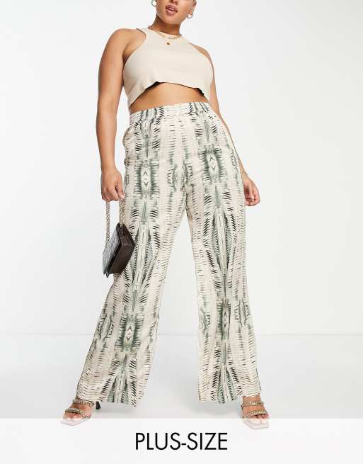 Public Desire Curve x Kenza - Broek van co-ord set van satijn met wijde pijpen in multi