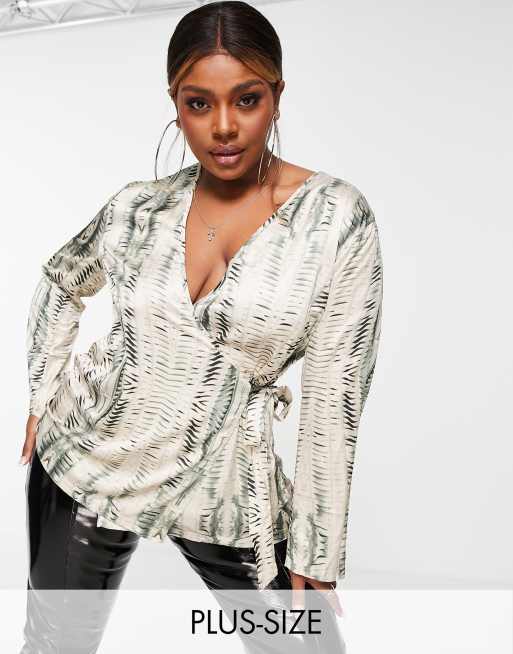 Public Desire Curve x Kenza - Camicia drappeggiata in raso multicolore in coordinato