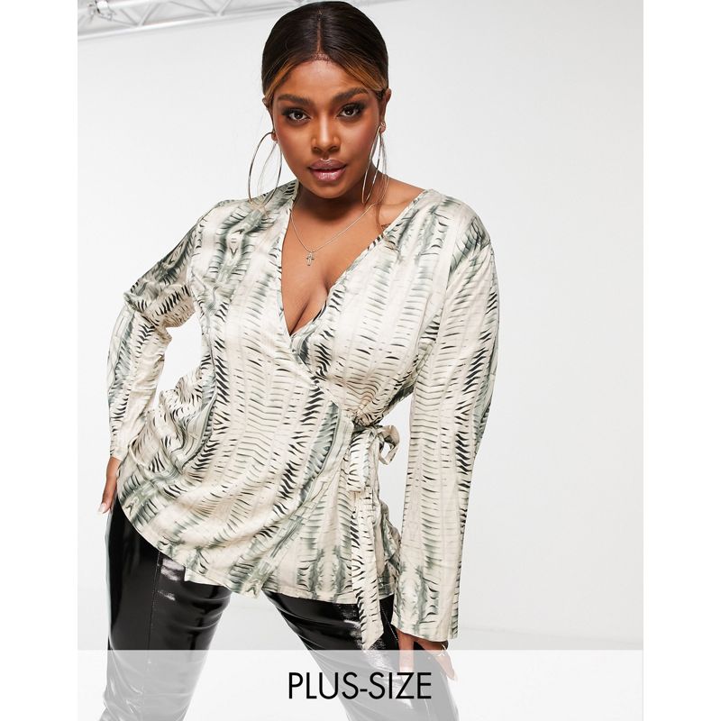 Public Desire Curve x Kenza – Mehrfarbiges, drapiertes Hemd aus Satin, Kombiteil