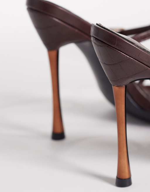 Public Desire curved heel clear heeled sandals in brown, 3 of 4