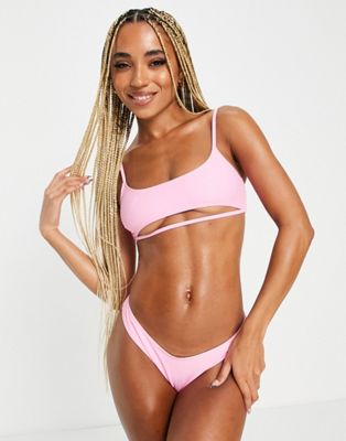 Public Desire cut out crop bikini top in pink