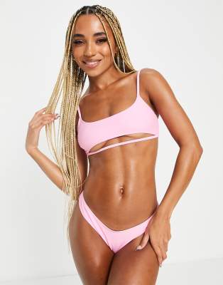 Public Desire cut-out crop bikini top in pink - ASOS Price Checker