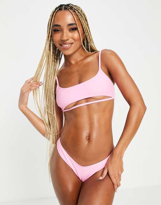 Public Desire cut-out crop bikini top in pink