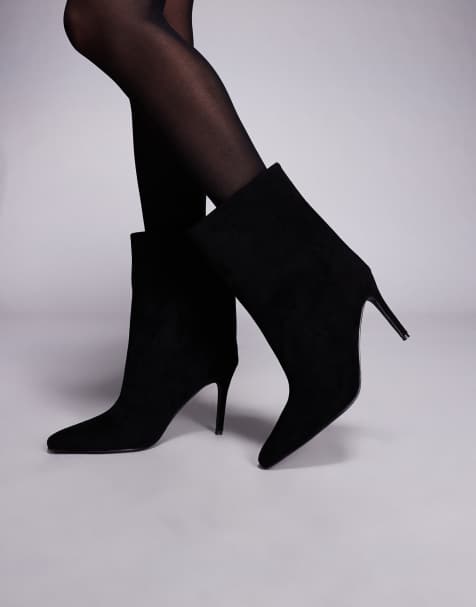 Public Desire – Czarne buty do kostki na szpilce z imitacji zamszu - view 1