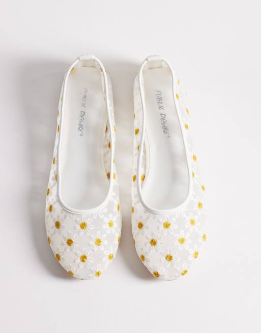 Public Desire Dainty mesh ballet flats with daisy embroidered, 3 of 4
