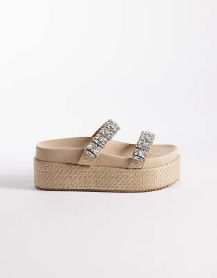 Darcy - Sandales en raphia à semelle plateforme et brides ornementées-Brown 41