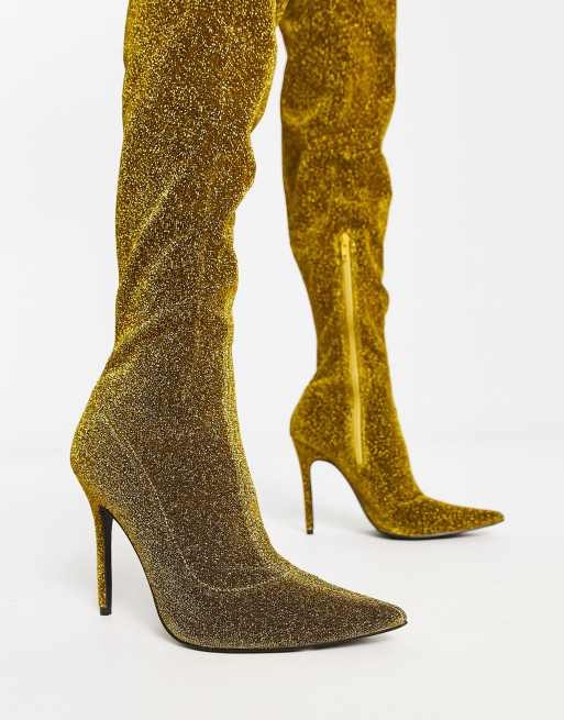 Public Desire Dasha over the knee boots in gold glitter