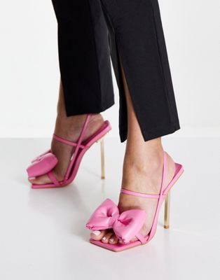 Public Desire Dawn heel sandals with bow detail in pink