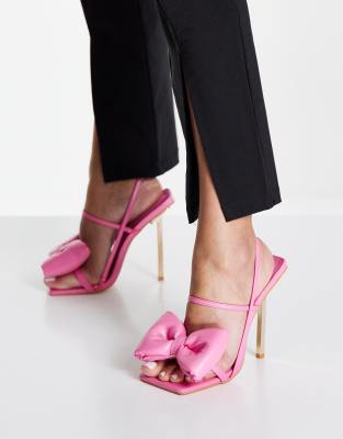 Public Desire Dawn heel sandals with bow detail in pink