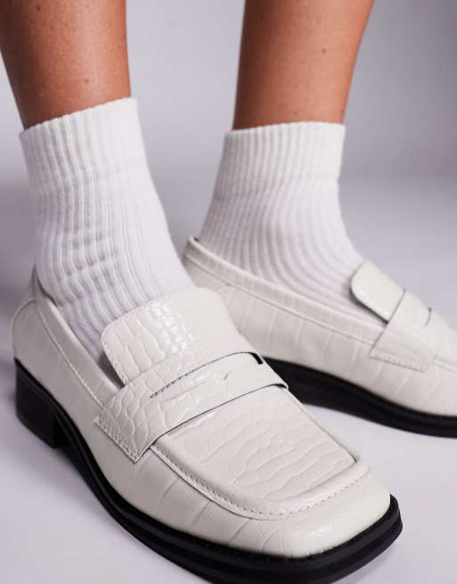 Public Desire - Decaf - Cremehvide loafers med krokodilleskindsmønster, 3 af 4