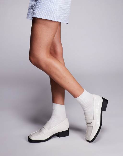 Public Desire - Decaf - Cremehvide loafers med krokodilleskindsmønster, 4 af 4