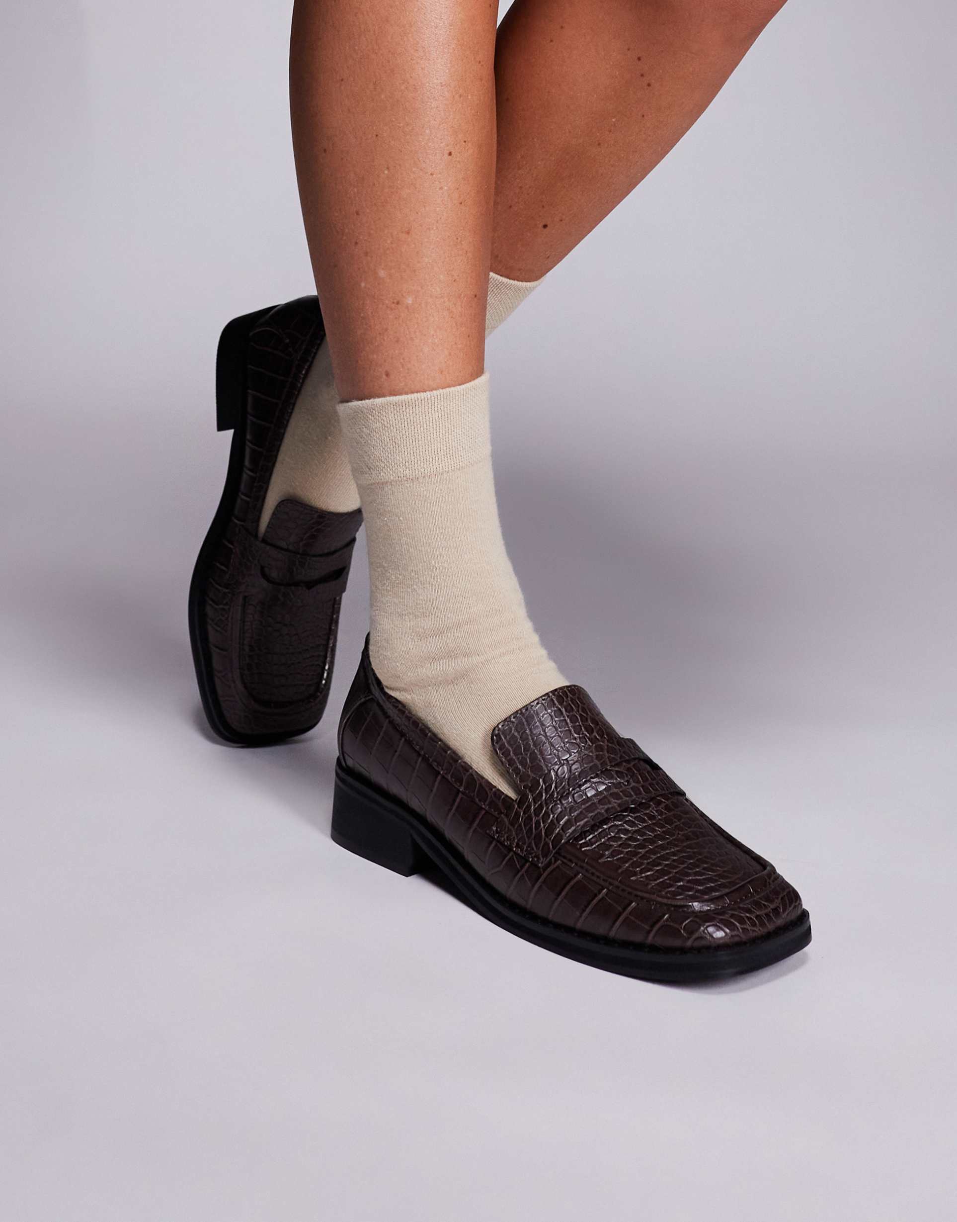 public desire decaf loafers in brown croc