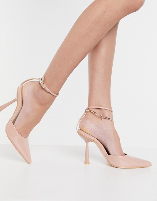 Public Desire Decision heeled shoes with anklet in beige