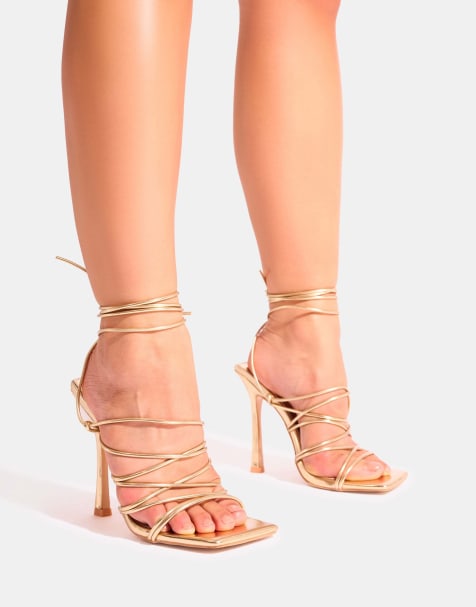 Public Desire Delphini extreme lace up square toe heels in gold - view 1