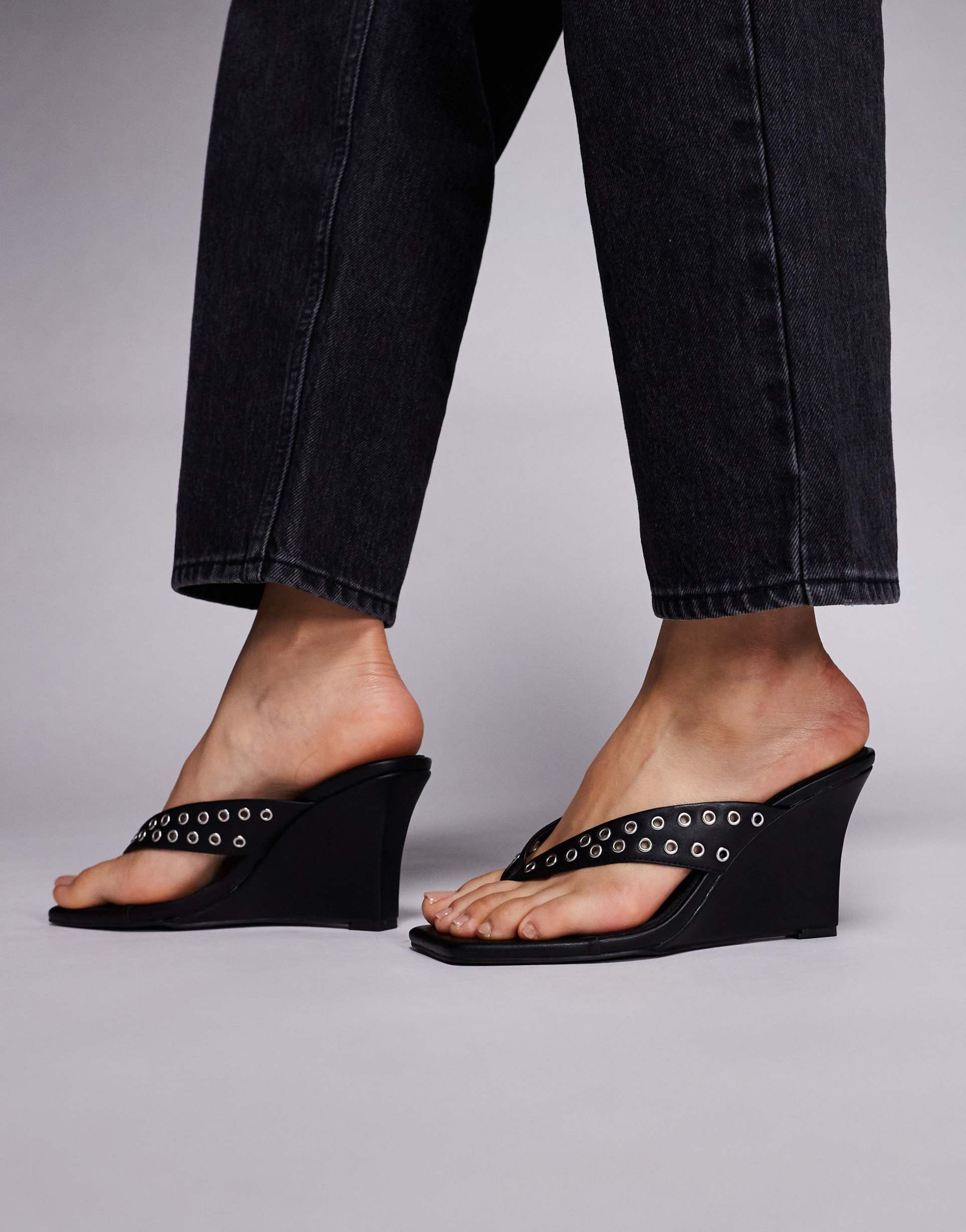 public desire demura wedge heeled studded sandals in black