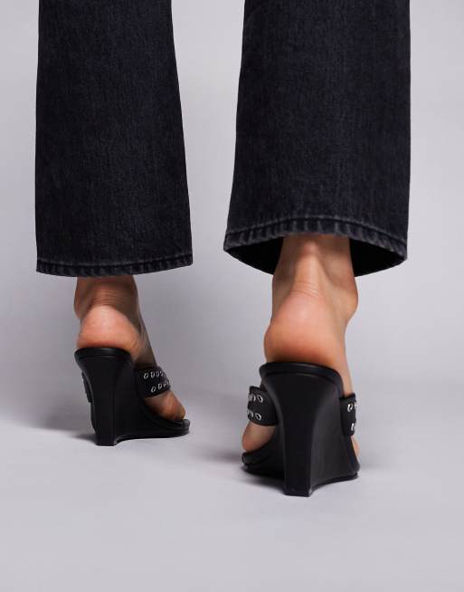 Public Desire Demura wedge heeled studded sandals in black, 3 of 4