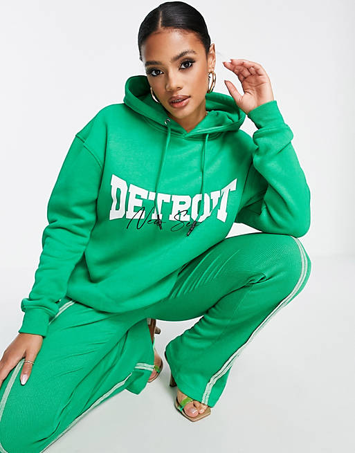  Public Desire Detroit logo oversized hoodie in green 